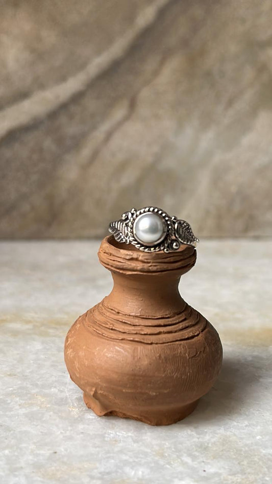 Fresh Water Pearl Forest Boho 925 Sterling Silver Ring
