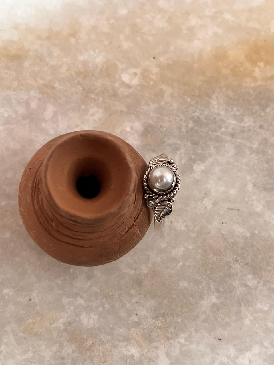 Fresh Water Pearl Forest Boho 925 Sterling Silver Ring
