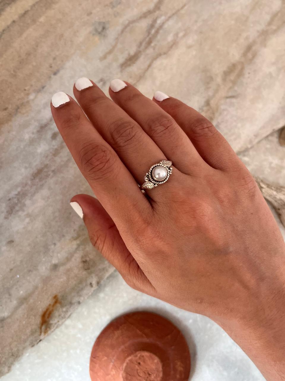 Fresh Water Pearl Forest Boho 925 Sterling Silver Ring