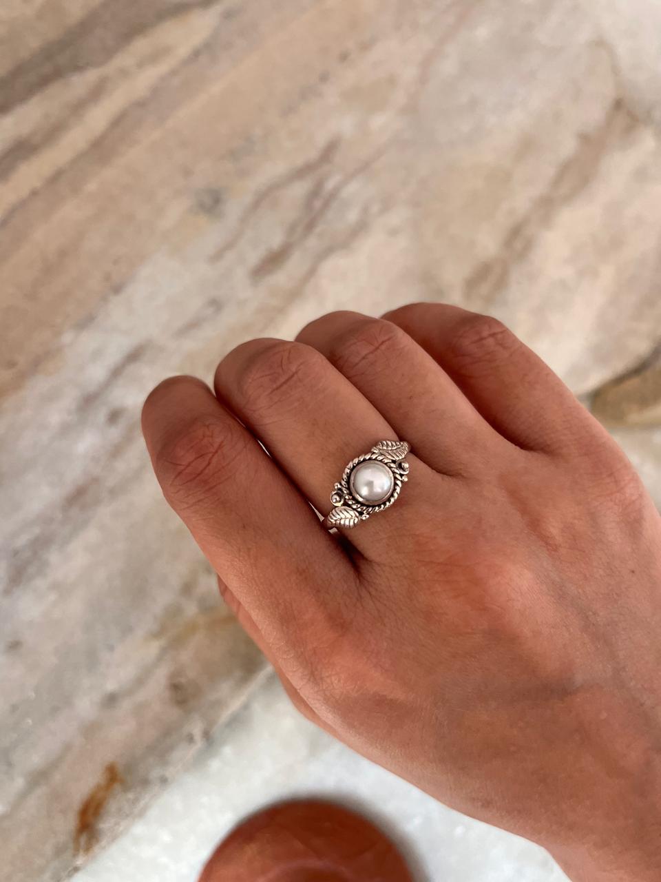 Fresh Water Pearl Forest Boho 925 Sterling Silver Ring