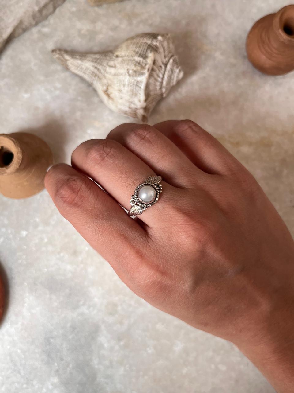 Fresh Water Pearl Forest Boho 925 Sterling Silver Ring