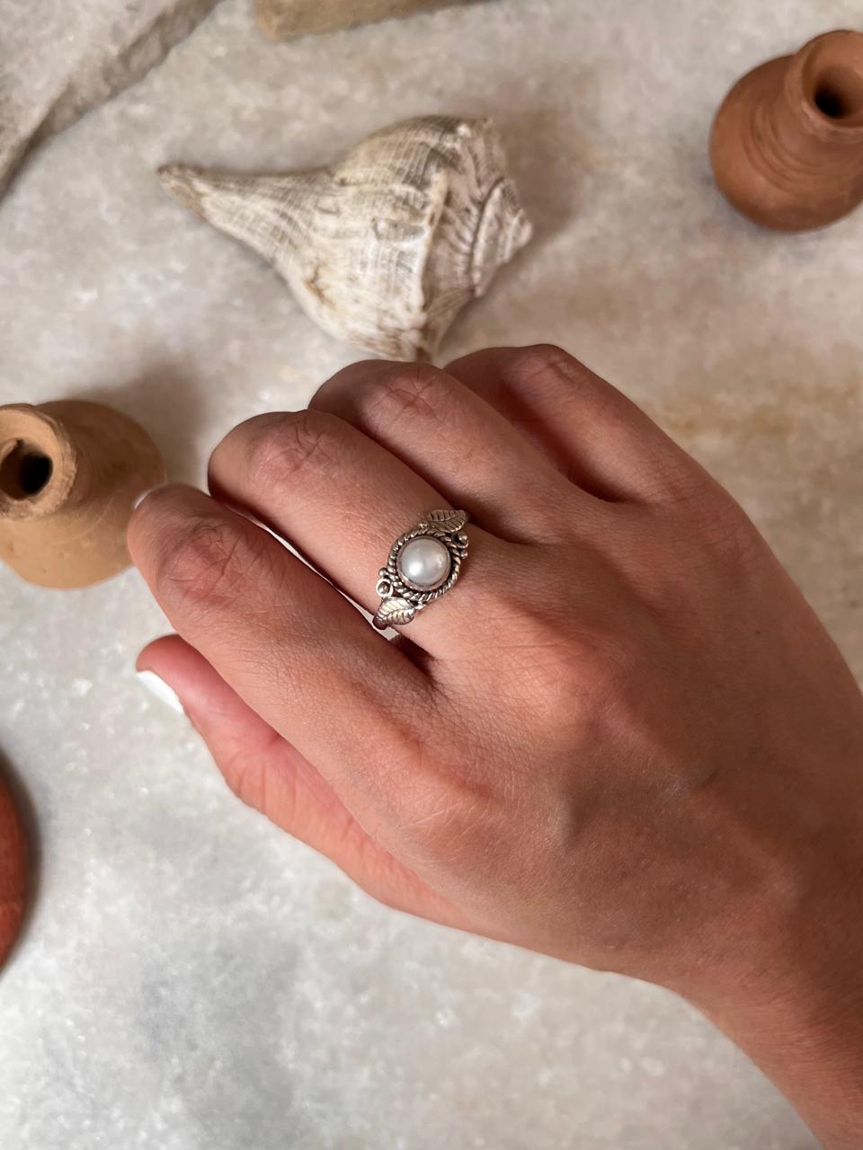 Fresh Water Pearl Forest Boho 925 Sterling Silver Ring