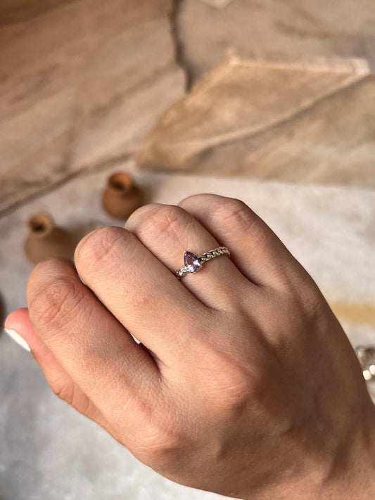 Amethyst Pear Solitaire Cuban Link Band 925 Sterling Silver Ring