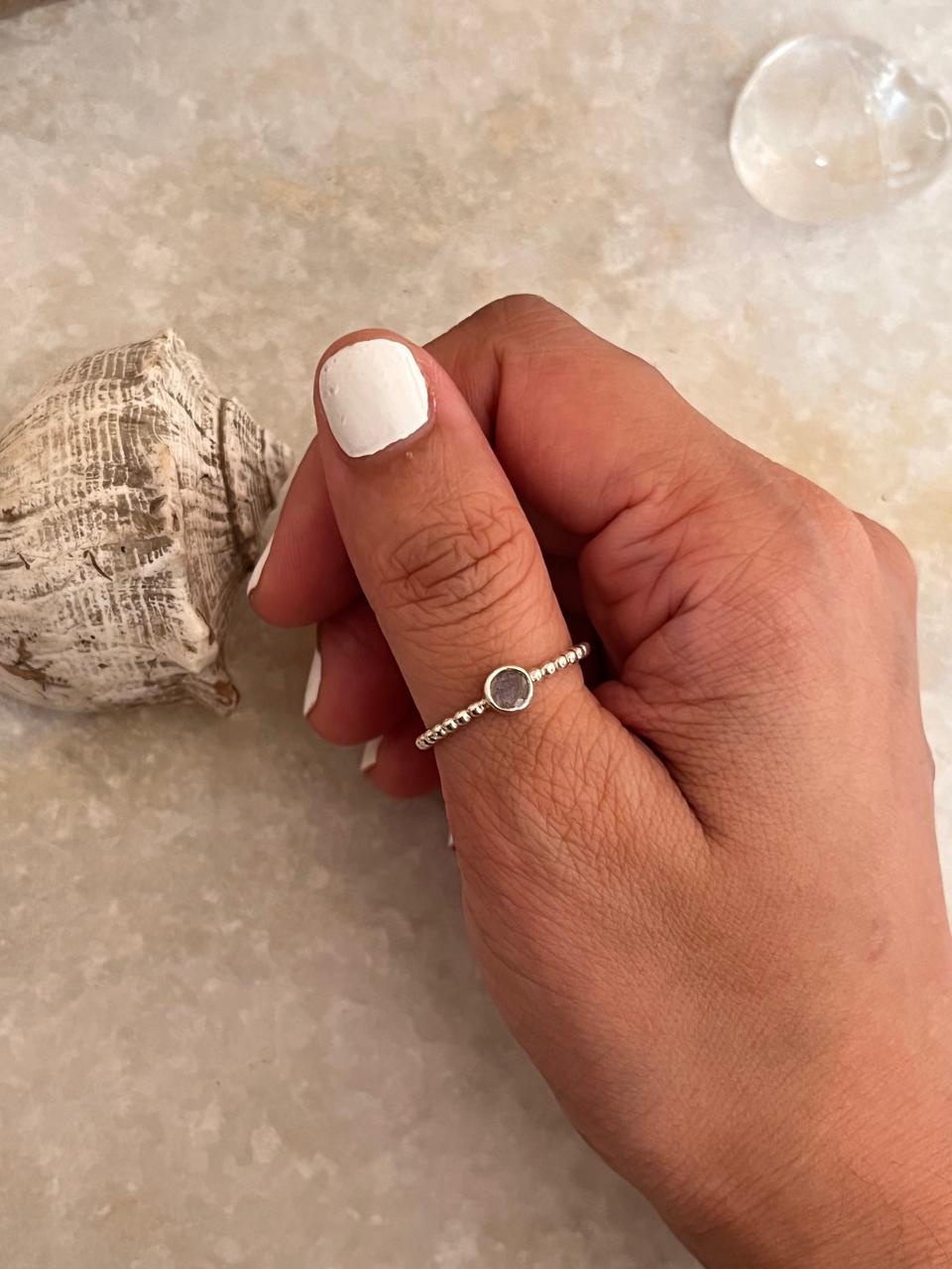 Full Dot Band Labradorite 925 Sterling Silver Ring
