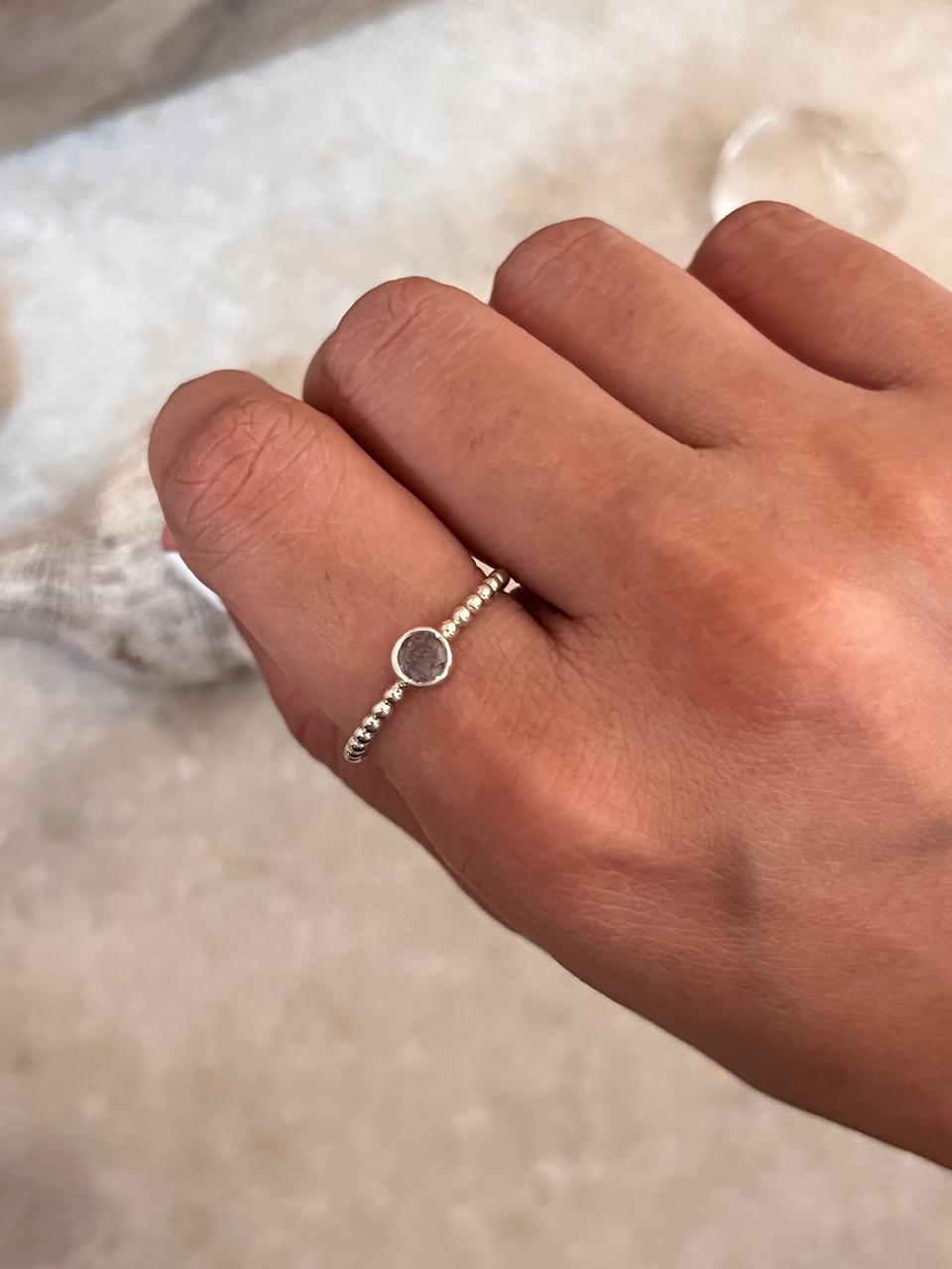 Full Dot Band Labradorite 925 Sterling Silver Ring