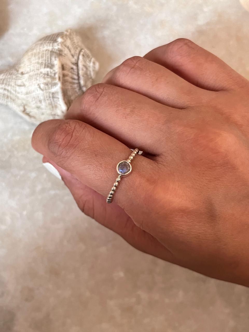 Full Dot Band Labradorite 925 Sterling Silver Ring