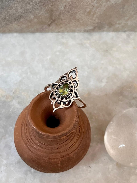 Peridot Boho 925 Sterling Silver Ring