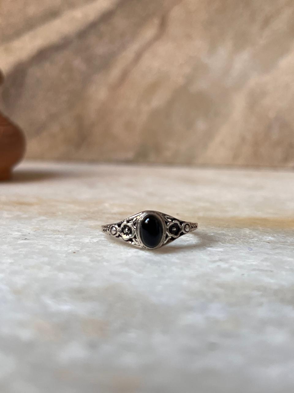 Black Onyx Flower 925 Sterling Silver Ring
