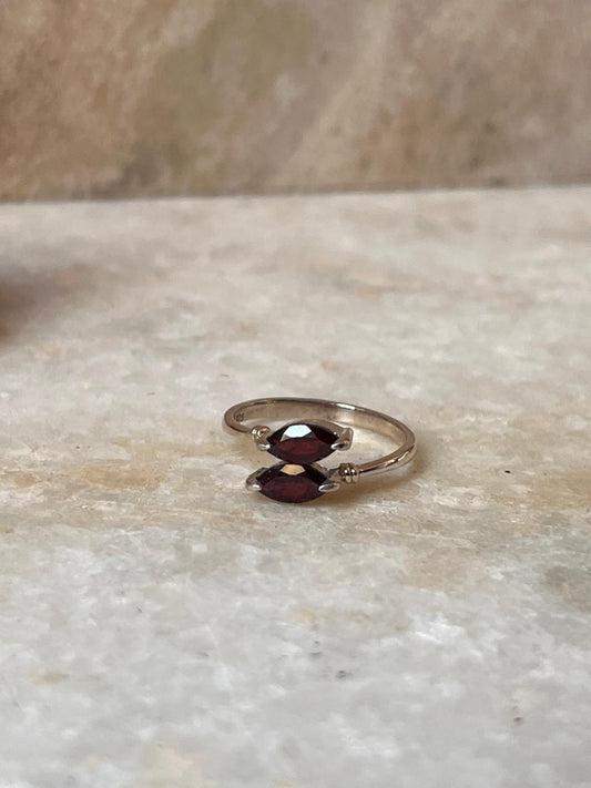 Garnet Marquise Double Stone 925 Sterling Silver Ring