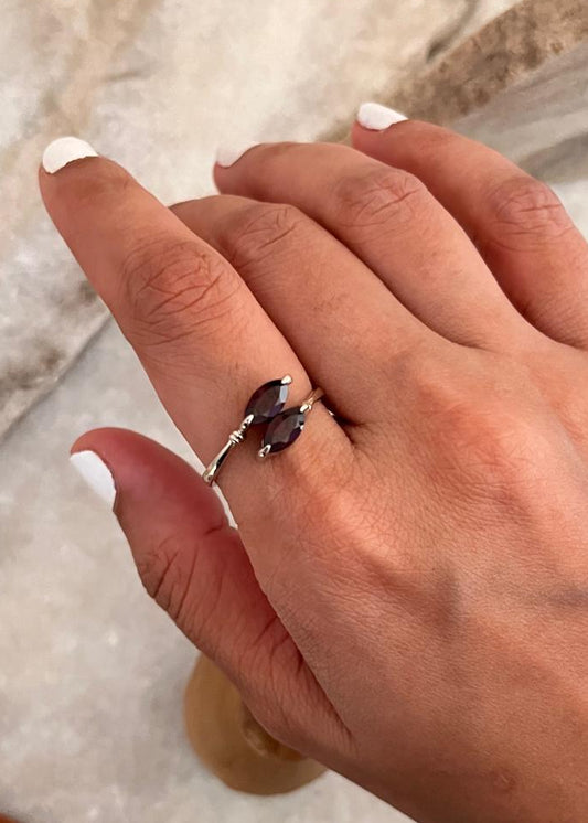 elegant 925 sterling silver marquise garnet two stone ring
