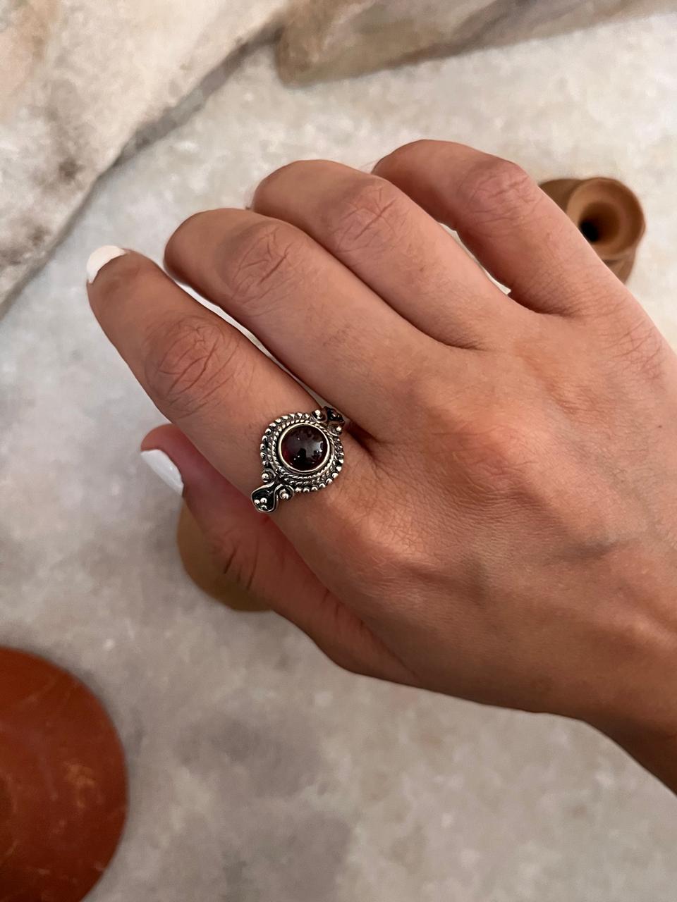 925 Sterling Silver Garnet Round Boho Ring – Tarakaya Silver