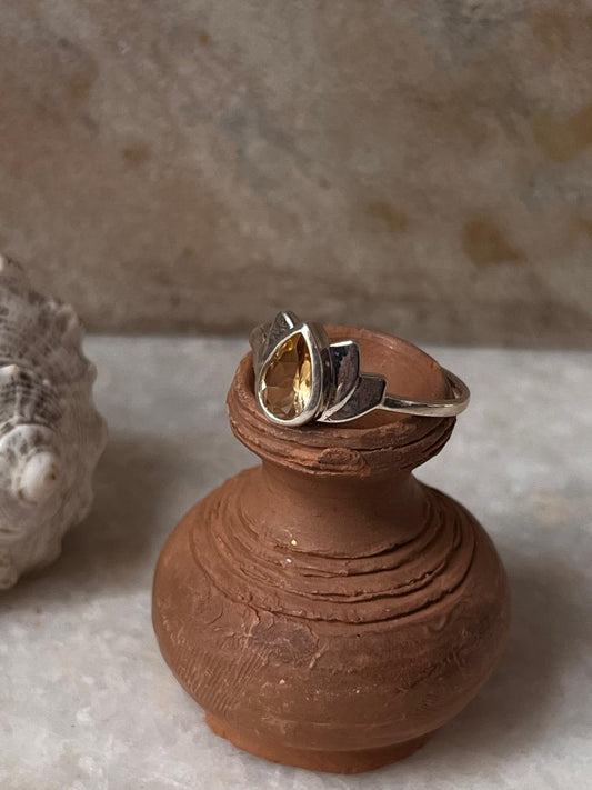 Citrine Divine Lotus 925 Sterling Silver Ring