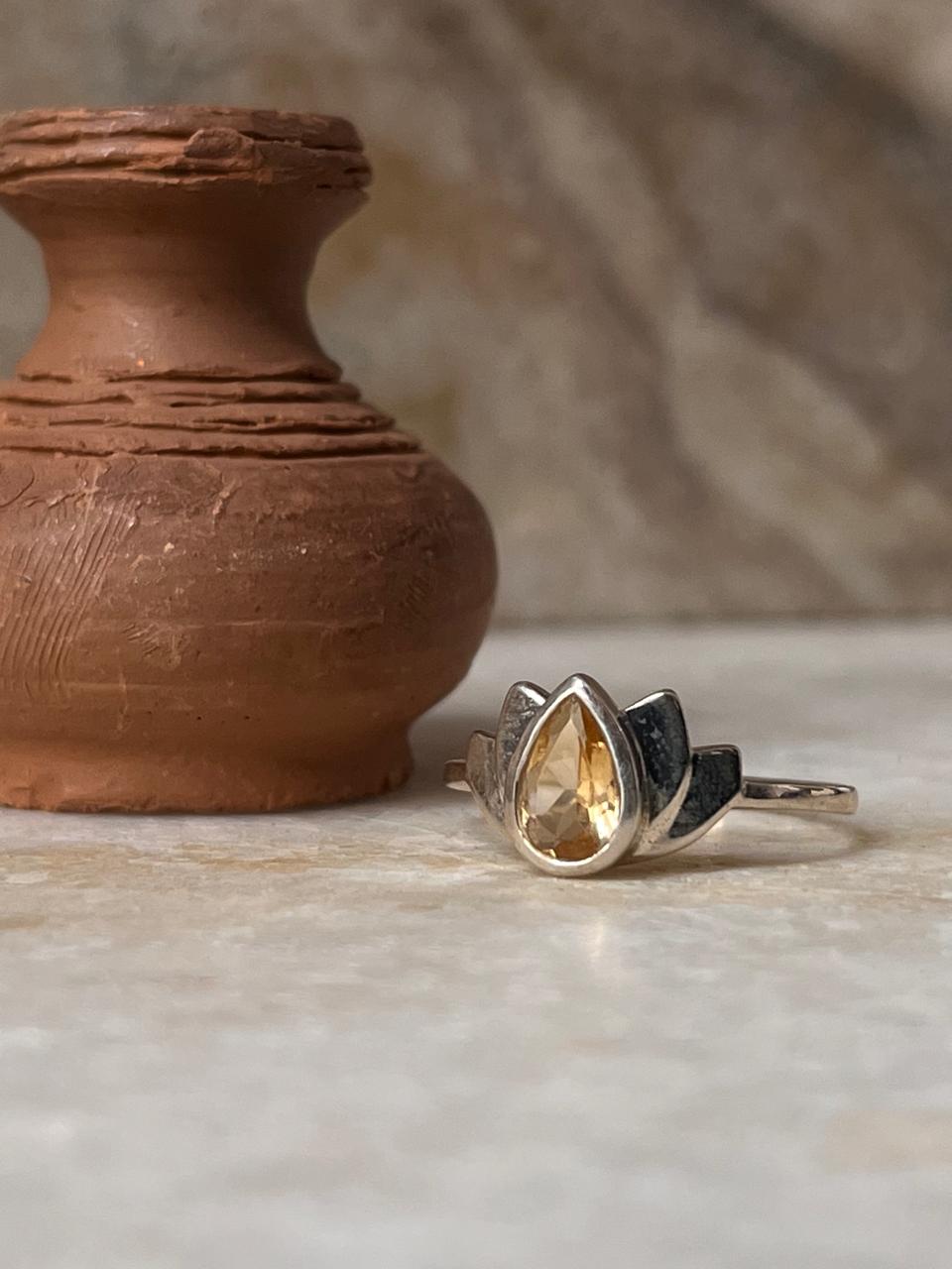 Citrine Divine Lotus 925 Sterling Silver Ring