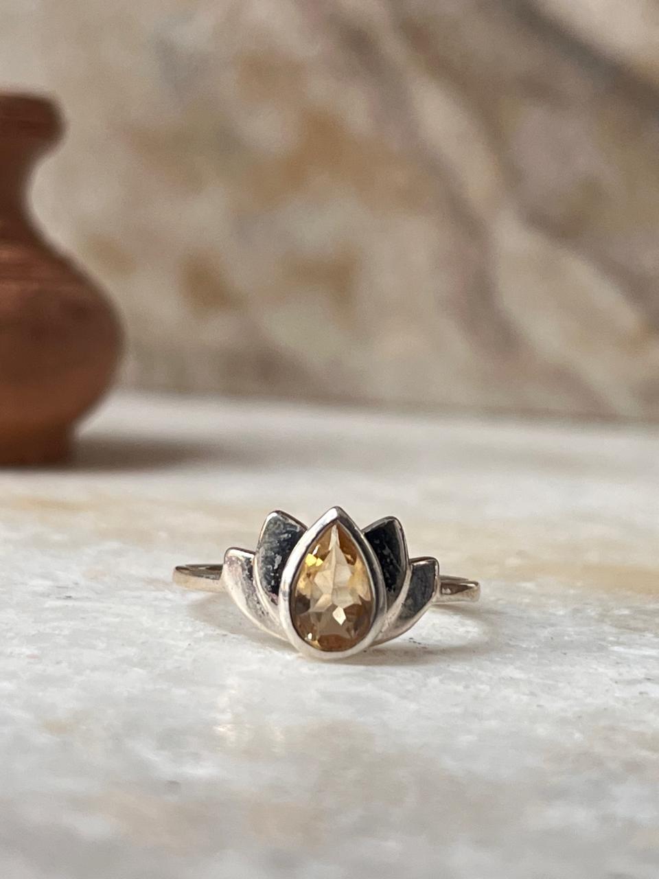 Citrine Divine Lotus 925 Sterling Silver Ring