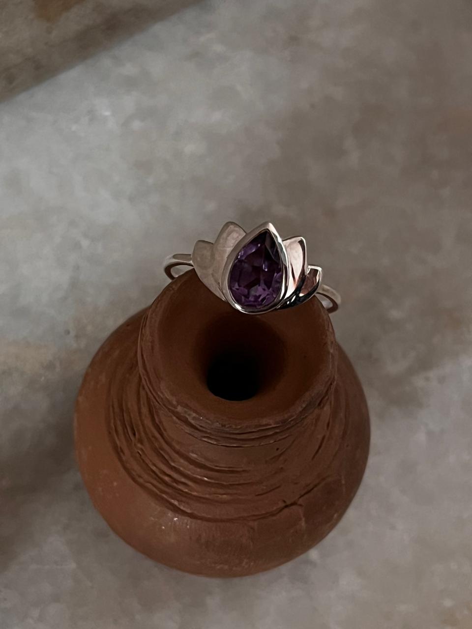 Amethyst Divine Lotus 925 Sterling Silver Ring