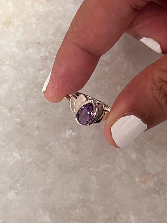 Boho Amethyst lotus 925 sterling silver ring  