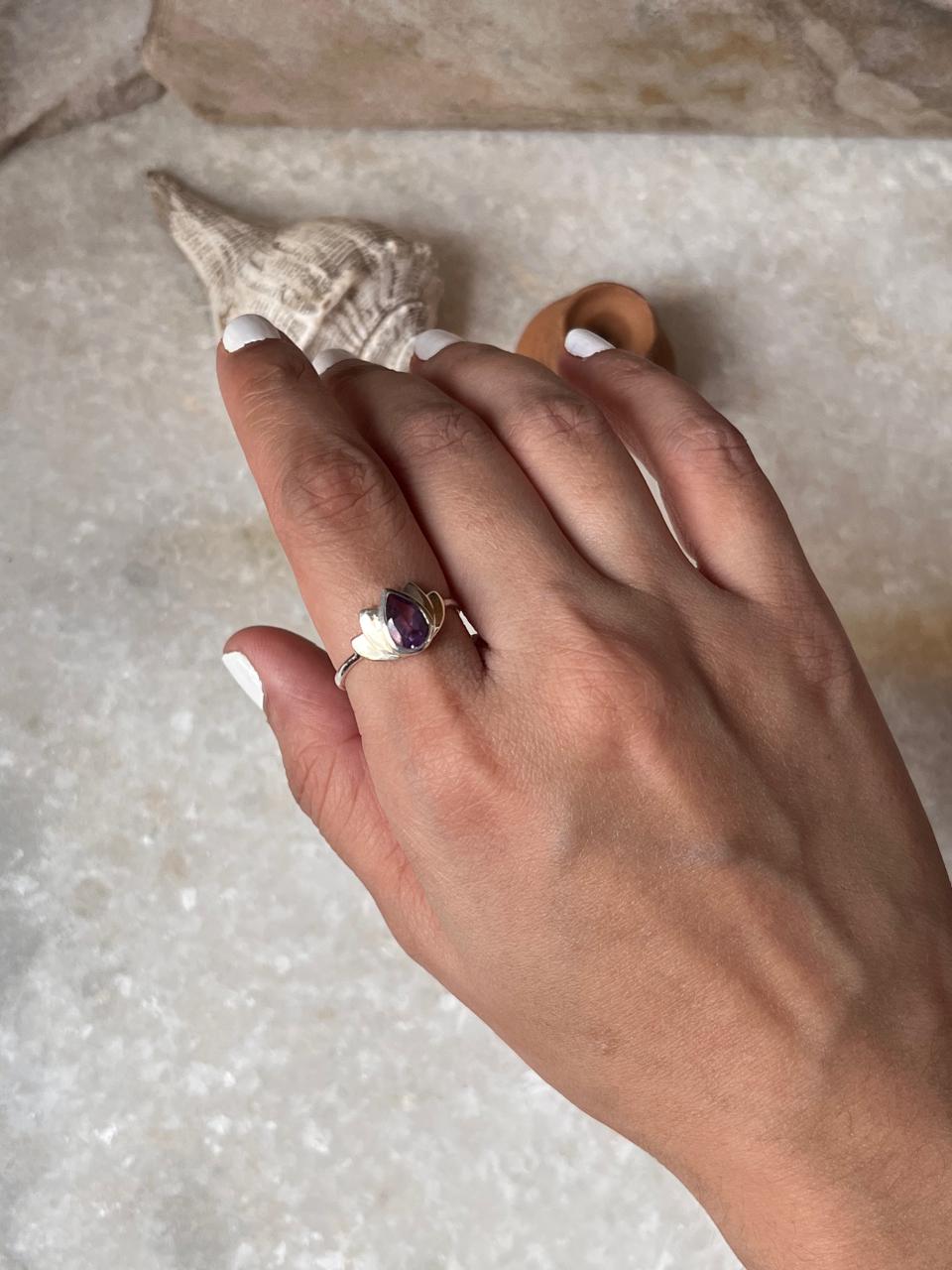 Amethyst Divine Lotus 925 Sterling Silver Ring