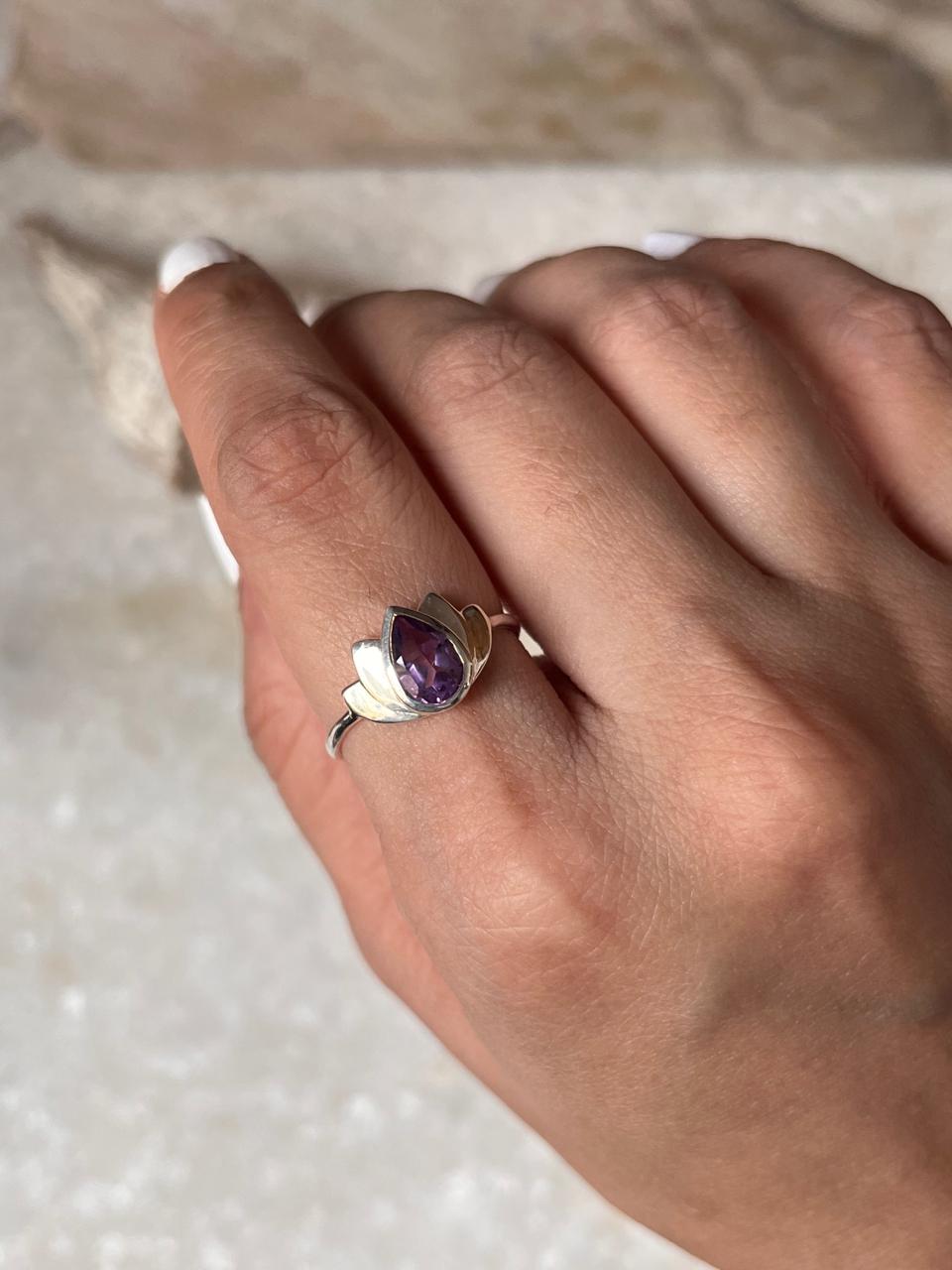 Amethyst Divine Lotus 925 Sterling Silver Ring
