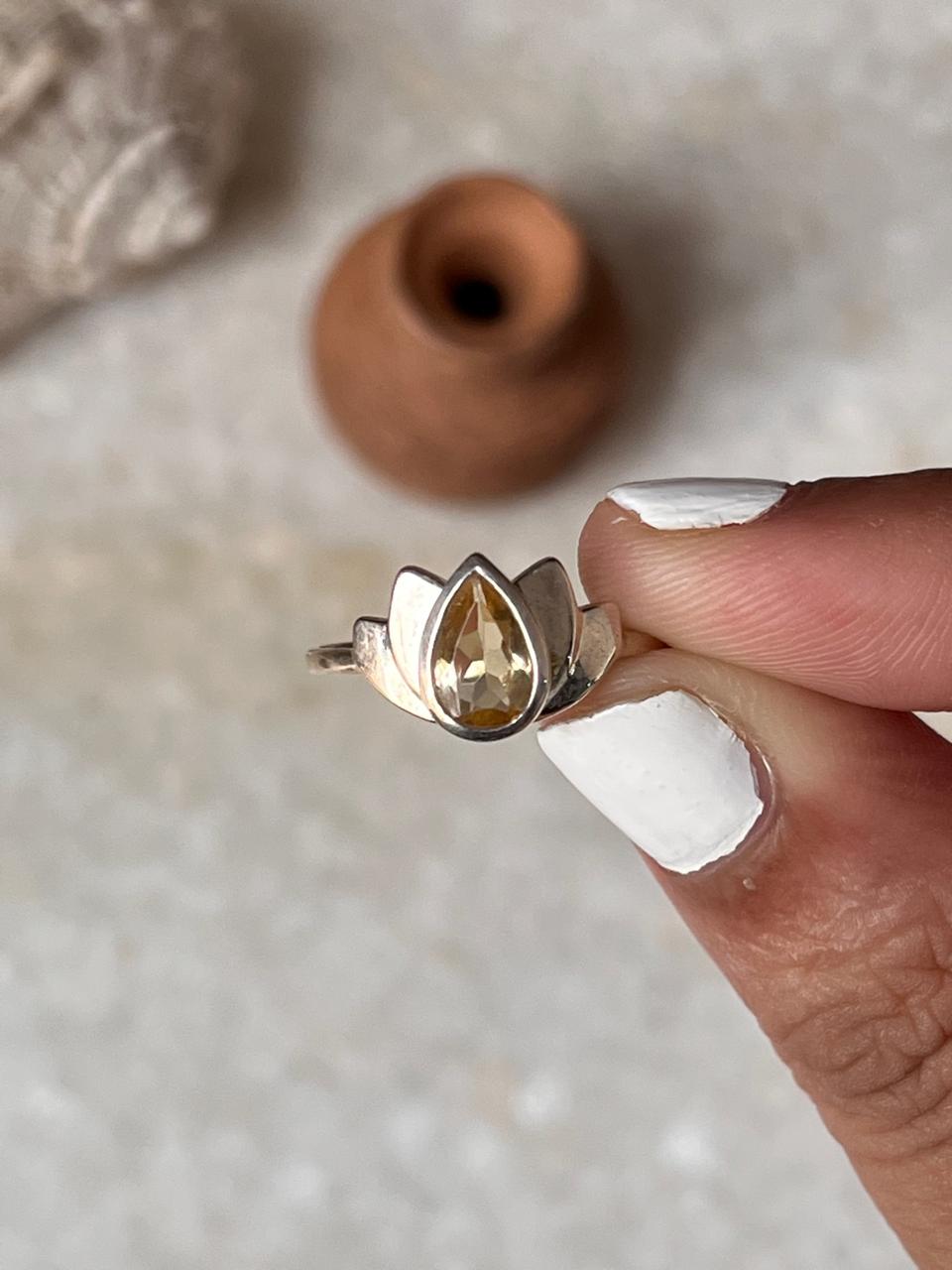 Citrine Divine Lotus 925 Sterling Silver Ring