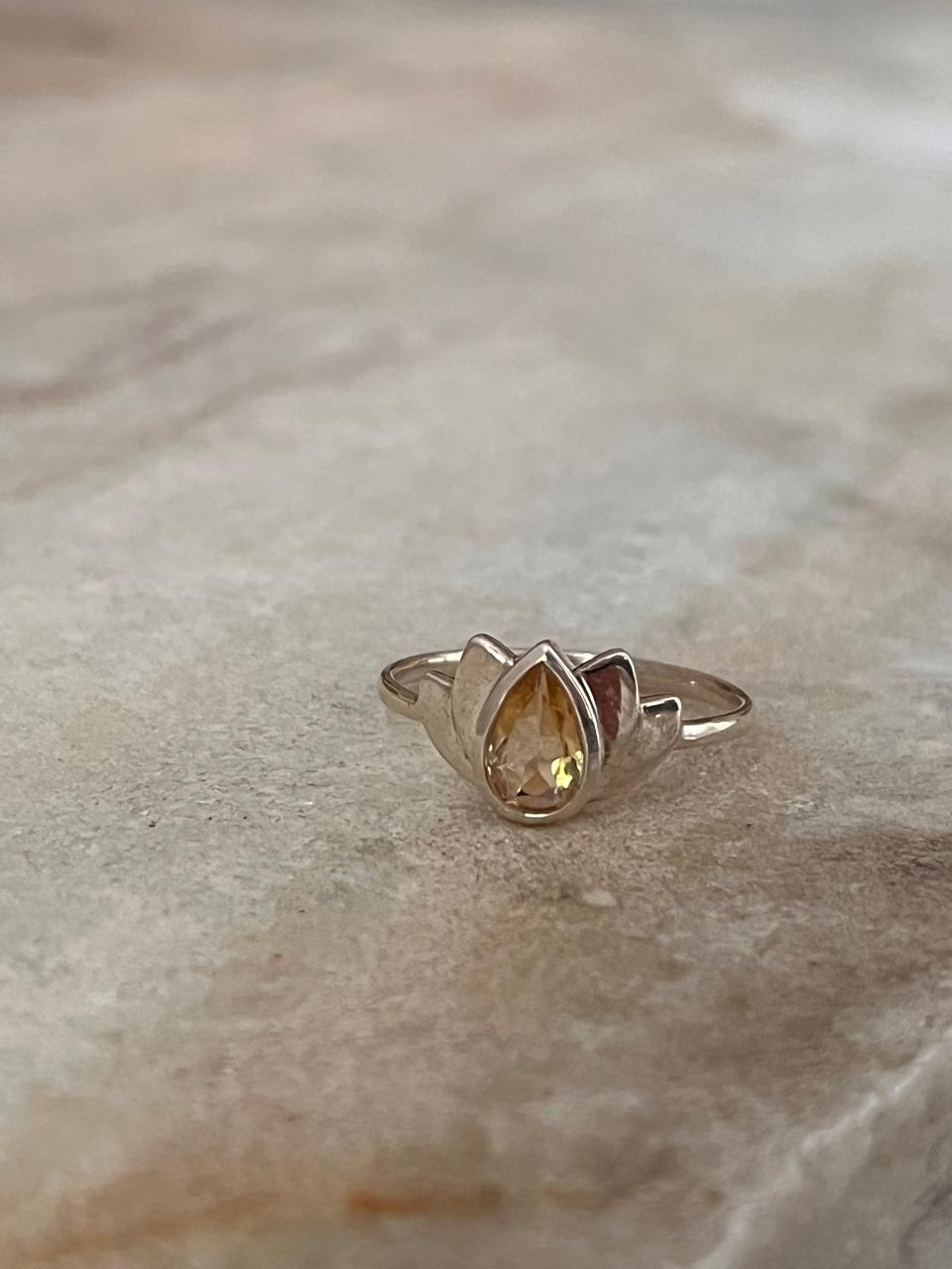 Citrine Divine Lotus 925 Sterling Silver Ring