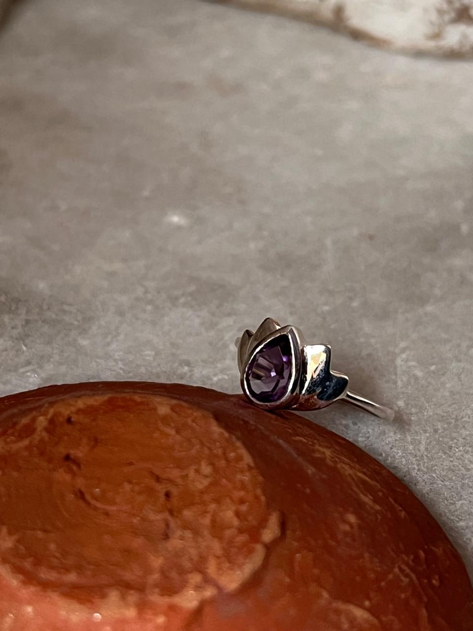 Amethyst Divine Lotus 925 Sterling Silver Ring