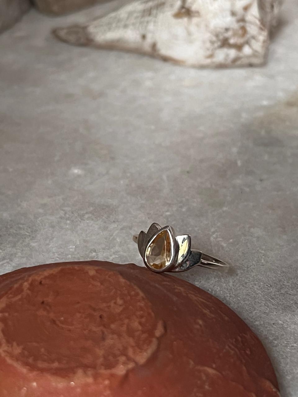 Citrine Divine Lotus 925 Sterling Silver Ring