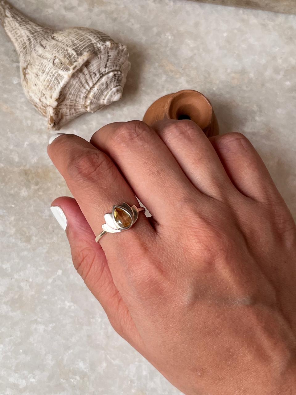 Citrine Divine Lotus 925 Sterling Silver Ring