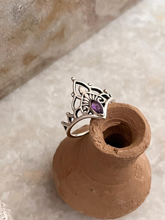 Amethyst Boho Crown 925 Sterling Silver Ring