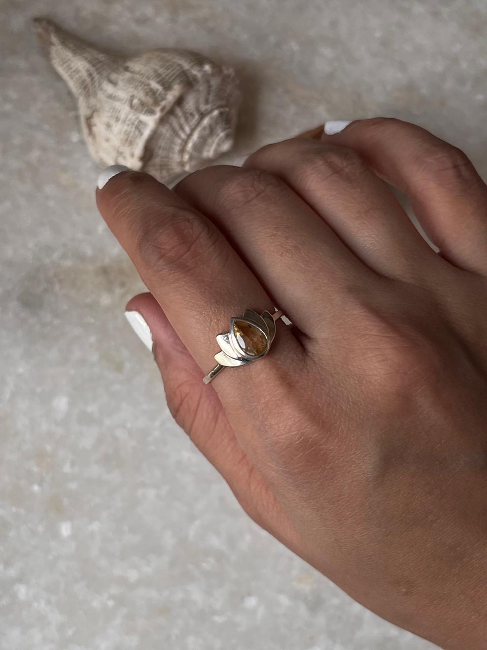 Citrine Divine Lotus 925 Sterling Silver Ring