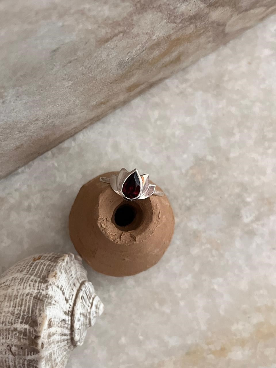 Garnet Divine Lotus 925 Sterling Silver Ring