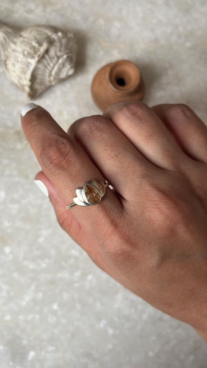 Citrine Divine Lotus 925 Sterling Silver Ring