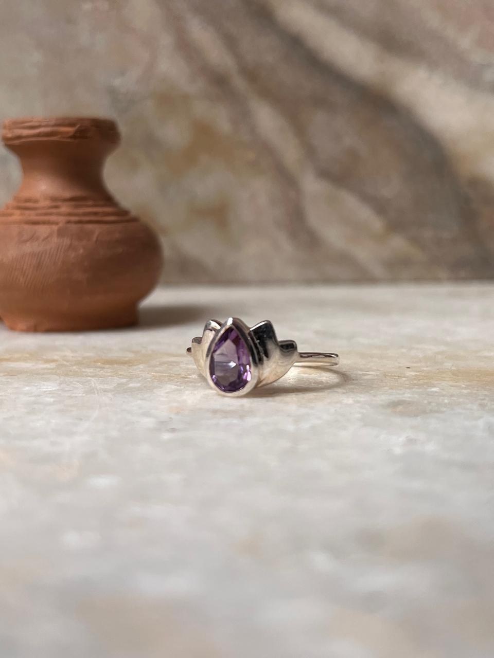 Amethyst Divine Lotus 925 Sterling Silver Ring