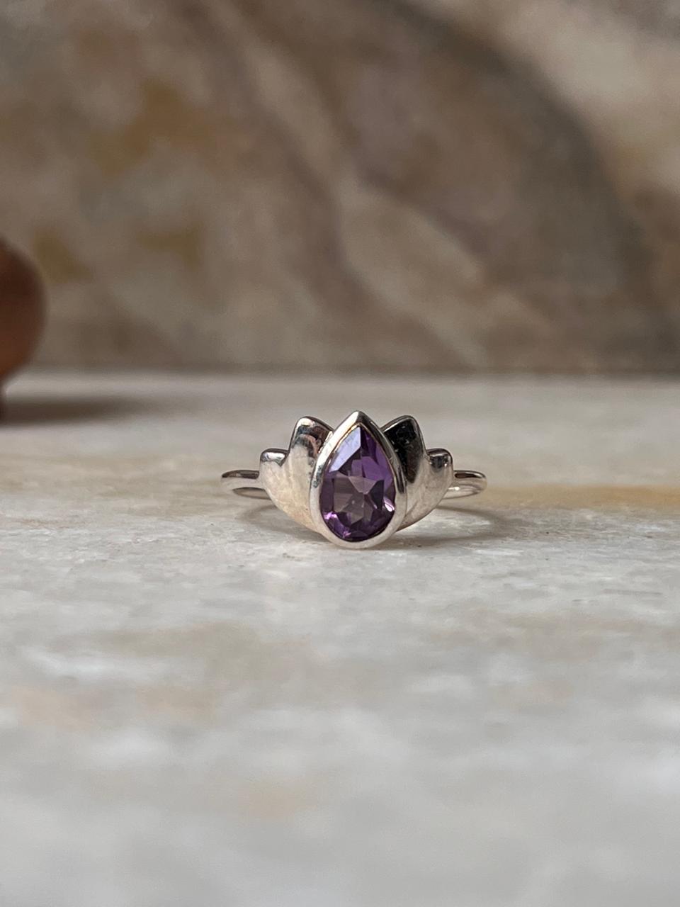 Amethyst Divine Lotus 925 Sterling Silver Ring