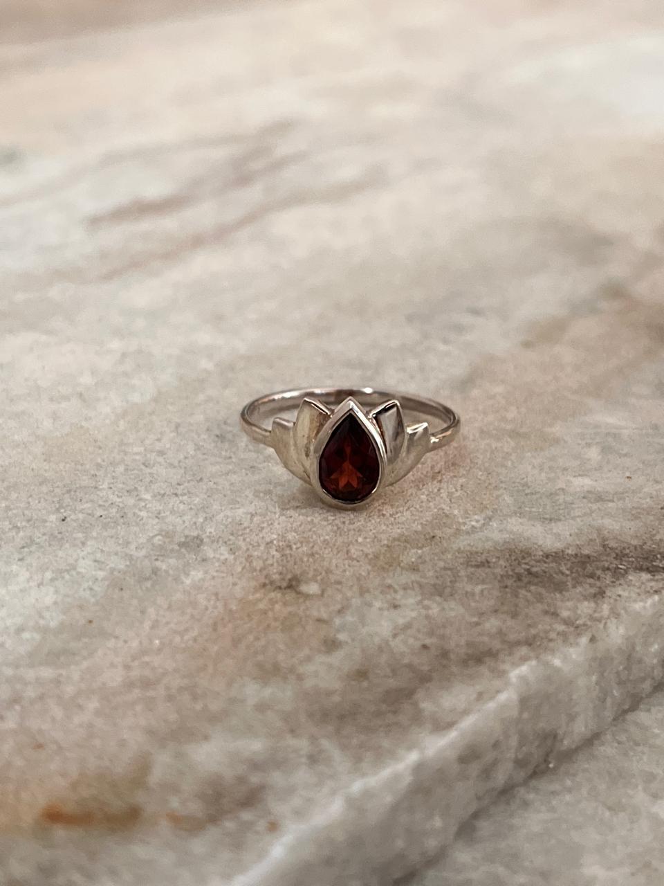 Garnet Divine Lotus 925 Sterling Silver Ring