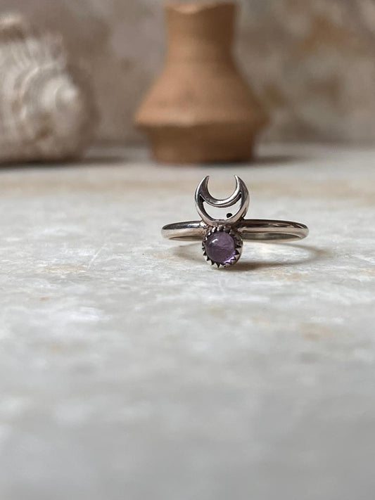 Amethyst Crescent Moon 925 Sterling Silver Ring