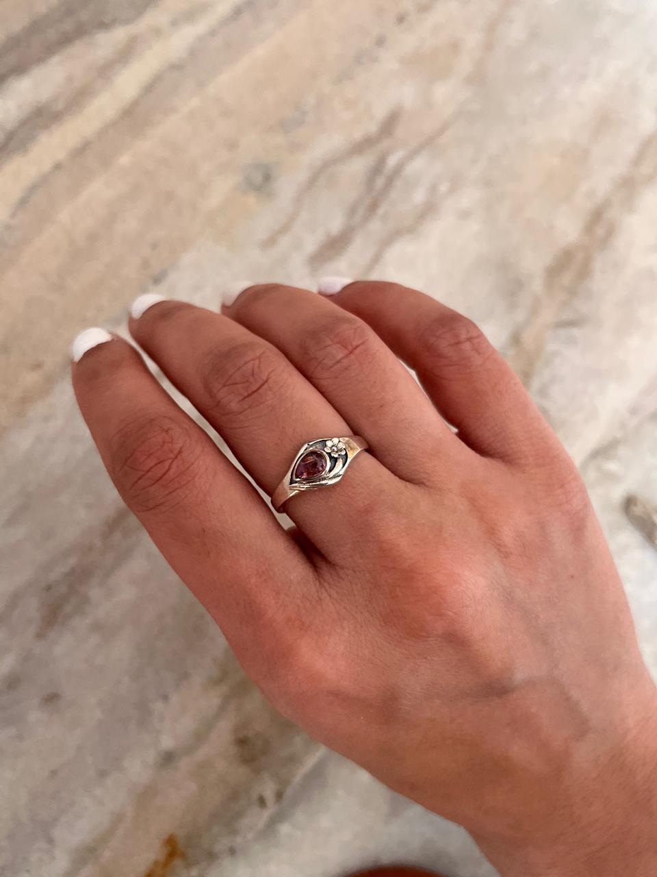 Pink Tourmaline Cherry Blossom 925 Sterling Silver Ring