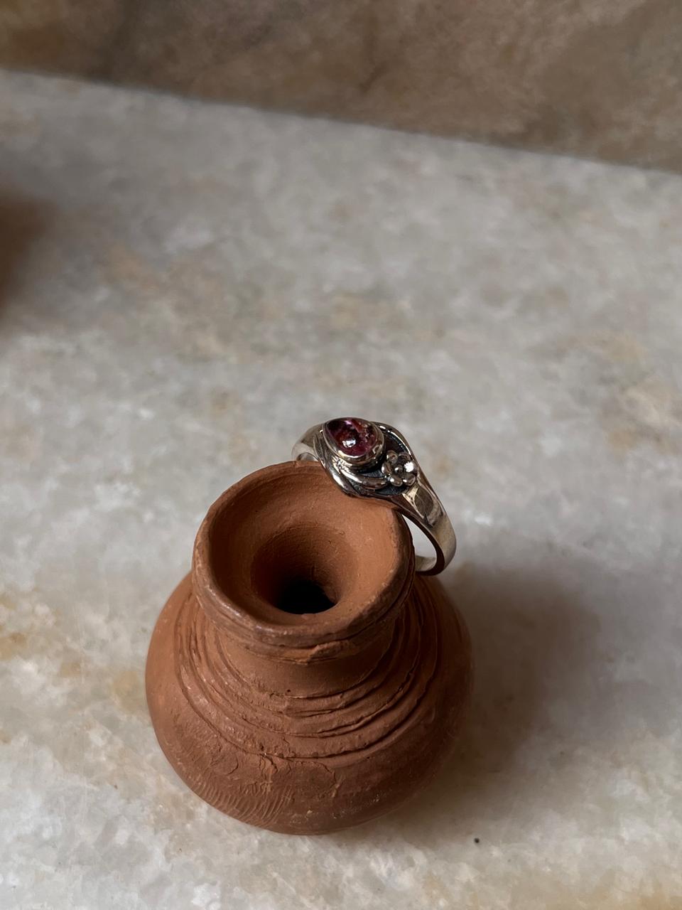 Pink Tourmaline Cherry Blossom 925 Sterling Silver Ring