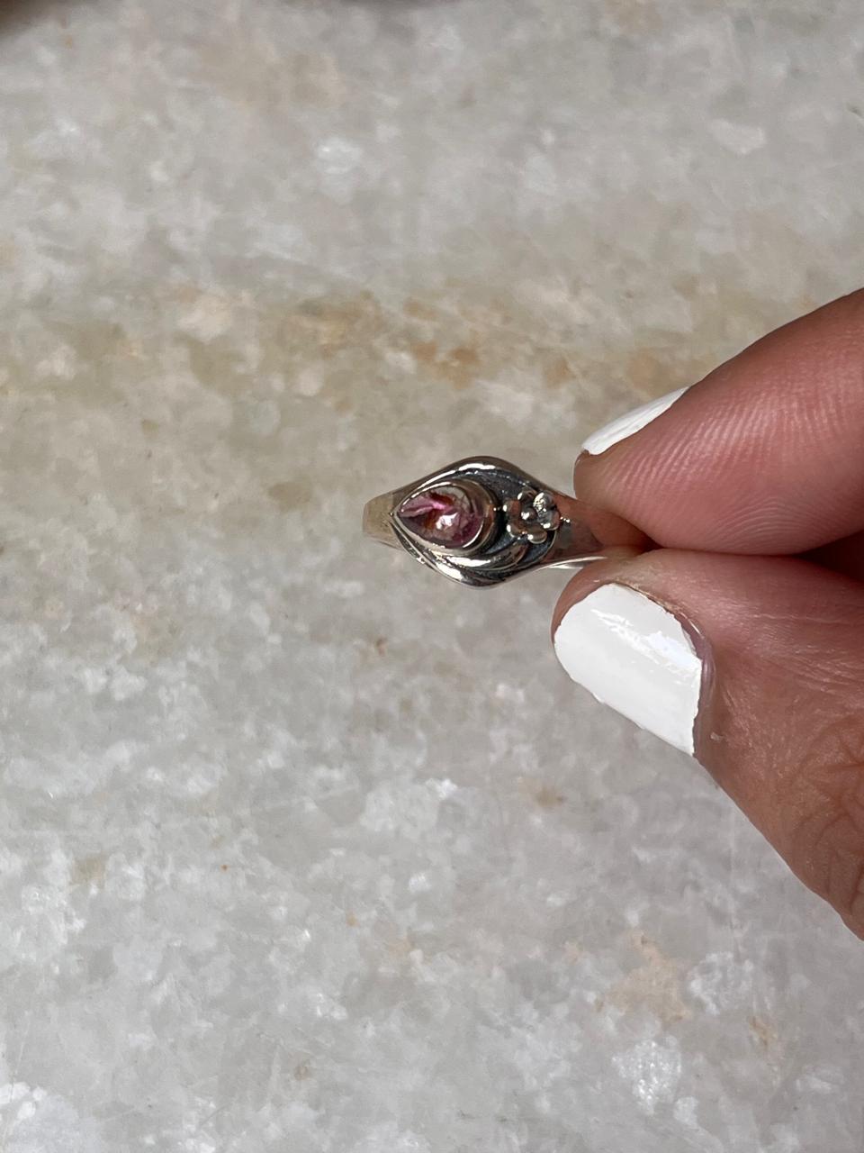 Pink Tourmaline Cherry Blossom 925 Sterling Silver Ring