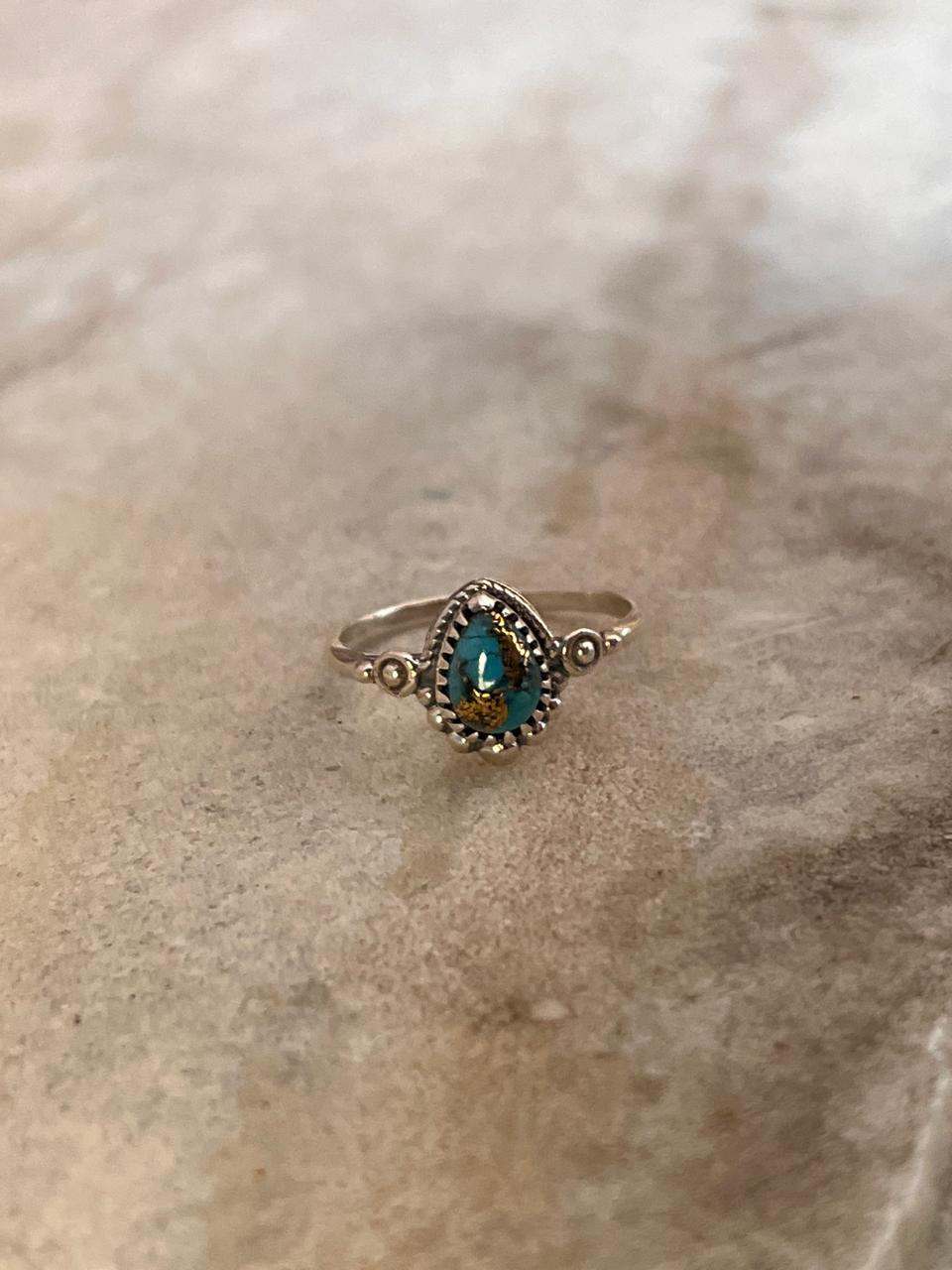 Copper Turquoise Pear Boho 925 Sterling Silver Ring