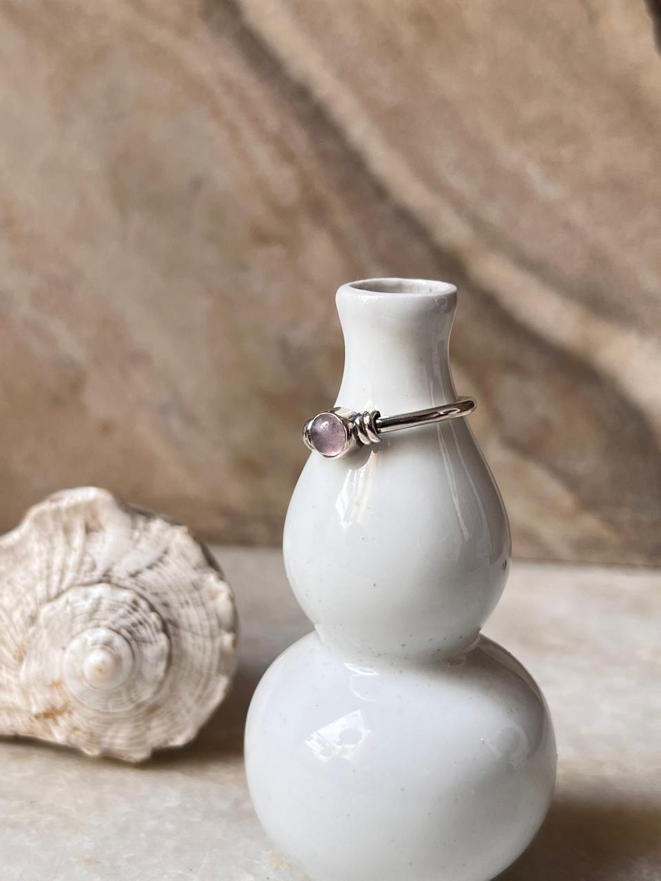 Rose Quartz Plain Band 925 Sterling Silver Ring