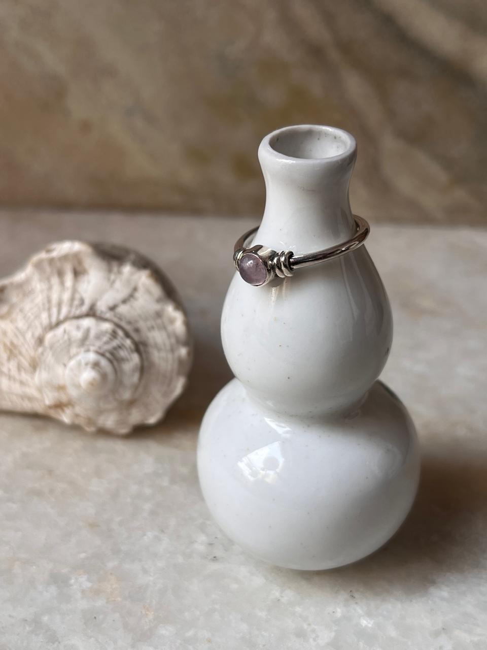 Rose Quartz Plain Band 925 Sterling Silver Ring