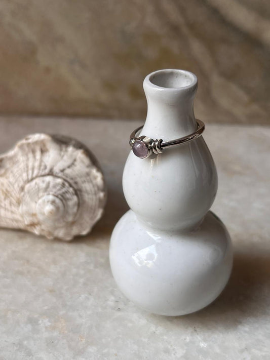 Rose Quartz Plain Band 925 Sterling Silver Ring