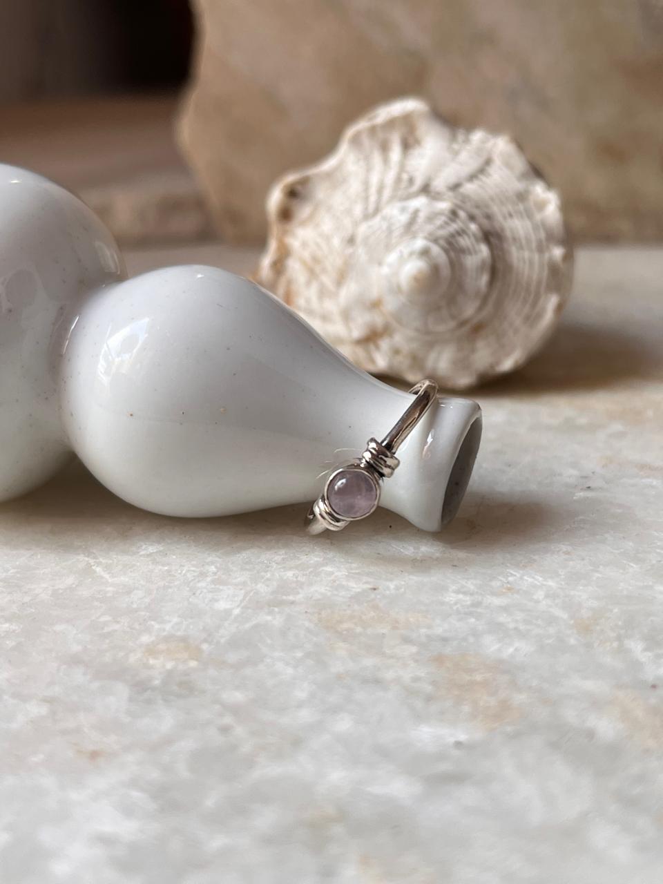 Rose Quartz Plain Band 925 Sterling Silver Ring