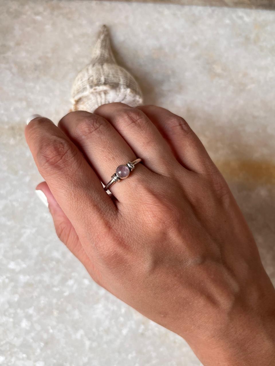 Rose Quartz Plain Band 925 Sterling Silver Ring