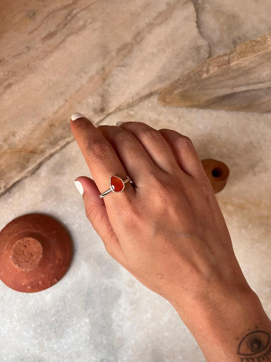 Carnelian Pear 925 Sterling Silver Ring