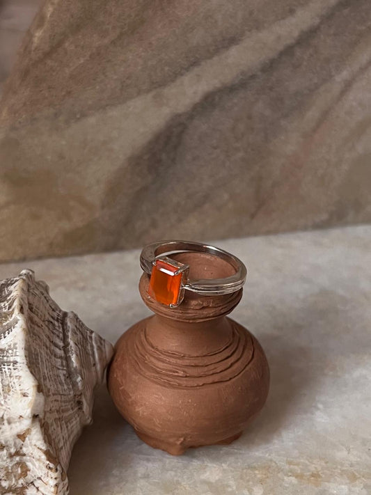 Carnelian Rectangular 925 Sterling Silver Ring