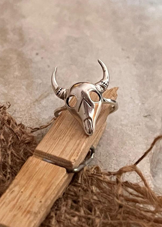 Bohemian 925 Sterling Silver bull skull ring  