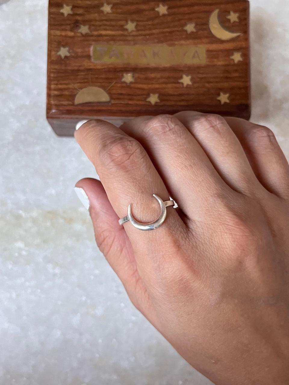 Plain Crescent Moon 925 Sterling Silver Ring