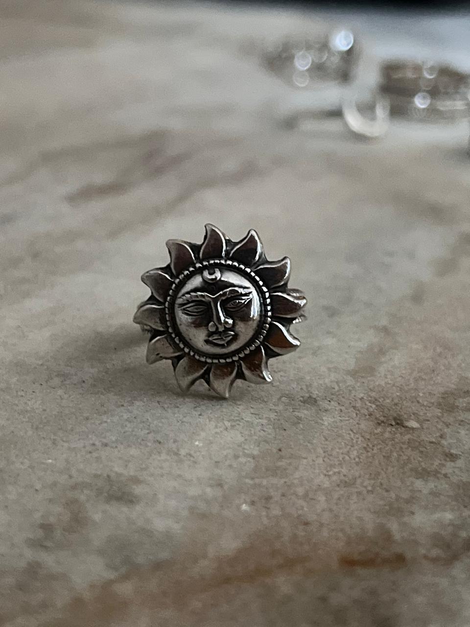 Surya Dev / Sun / Sooraj Tribal Adjustable 925 Sterling Silver Unisex Ring