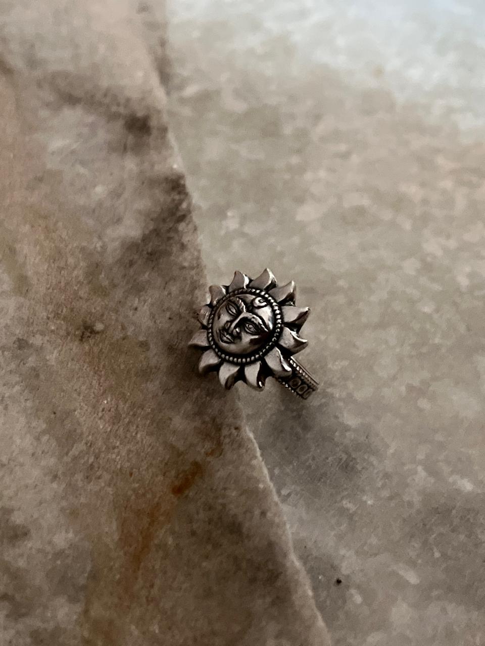 Surya Dev / Sun / Sooraj Tribal Adjustable 925 Sterling Silver Unisex Ring